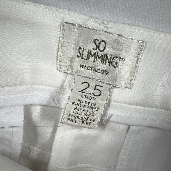 Chicos So Slimming White Pants Size 14 NWT Stretch Cuffed Zipper Button Pockets - Picture 2 of 9